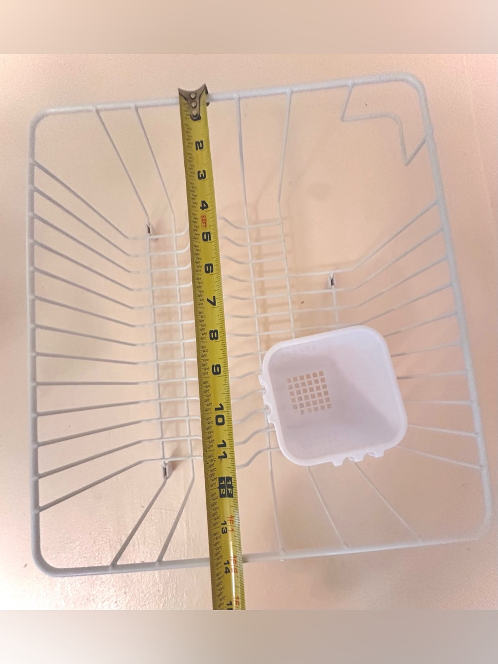 Essential White Dish Drying Rack with Removable Utensil Holder Rubberized Metal